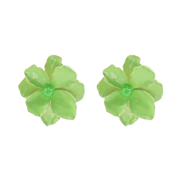 Design Floral Enamel Stud Earrings Green Jewelry - 1