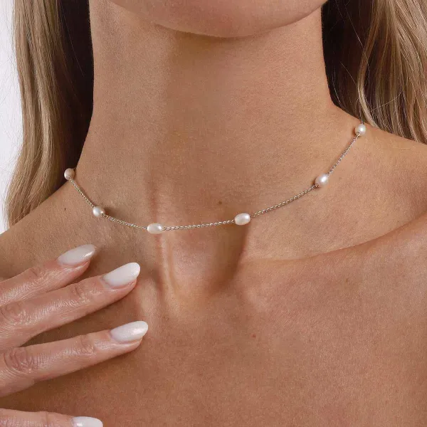Design Pearl Lariat Necklace Silver Jewelry - 5