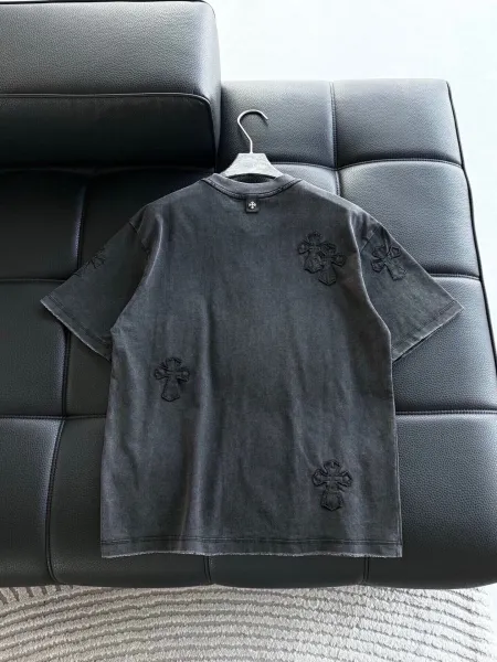 Chrome Hearts Cross Embroidered Washed Black T-Shirt - 1