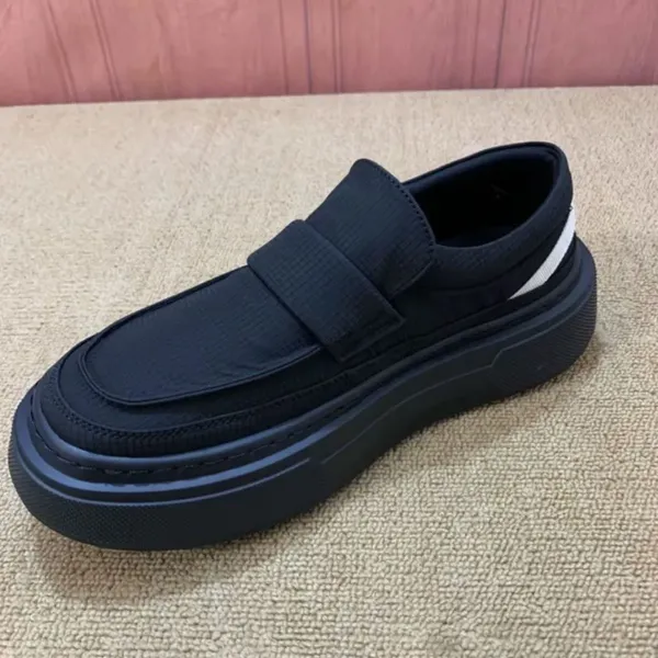 Design Slip-On Loafer with Velcro Strap Black Platform Sneaker Casual Shoes - 10