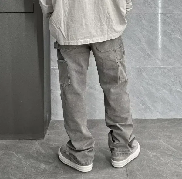 Design Cargo Pants Light Gray Washed Utility Pants - 11