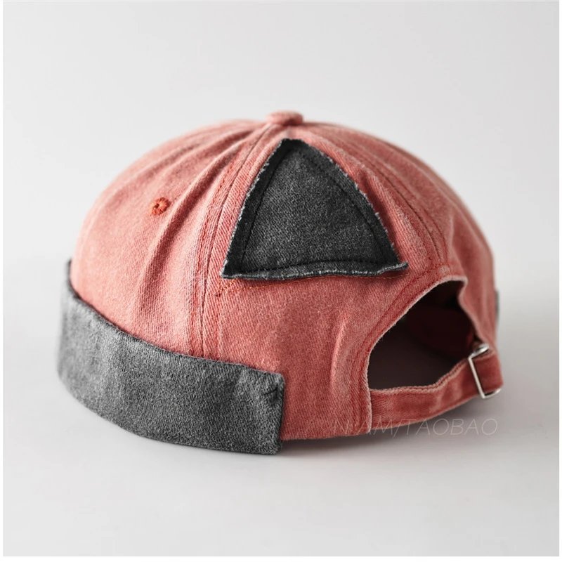 Design Patchwork Denim Baseball Cap Pink and Gray Hats