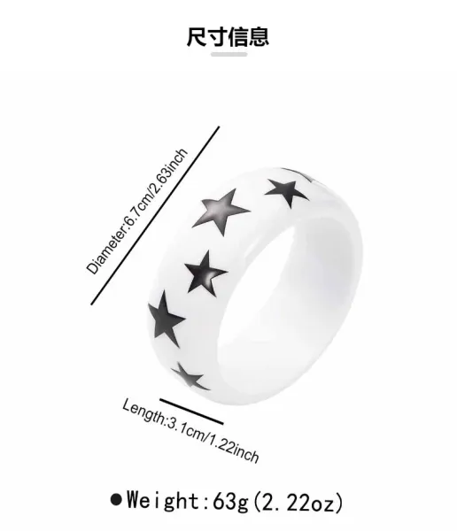 Design Star Motif Ceramic Ring White Jewelry - 8