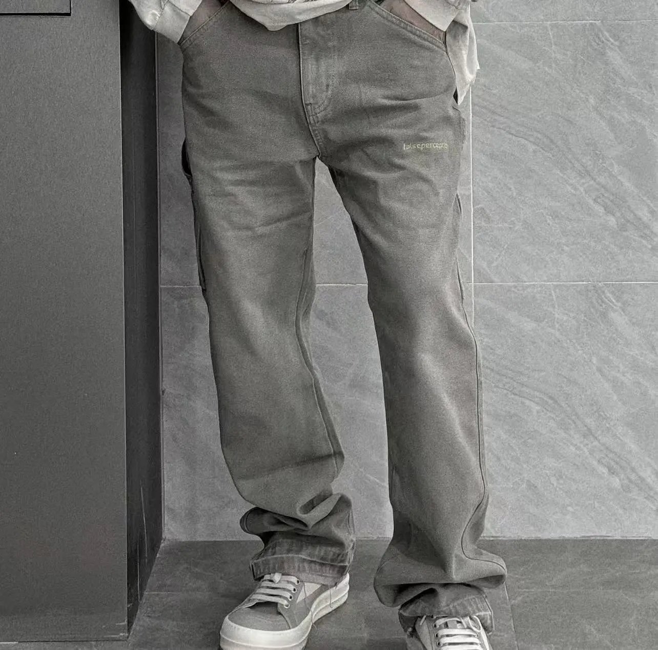 Design Cargo Pants Light Gray Washed Utility Pants - 12