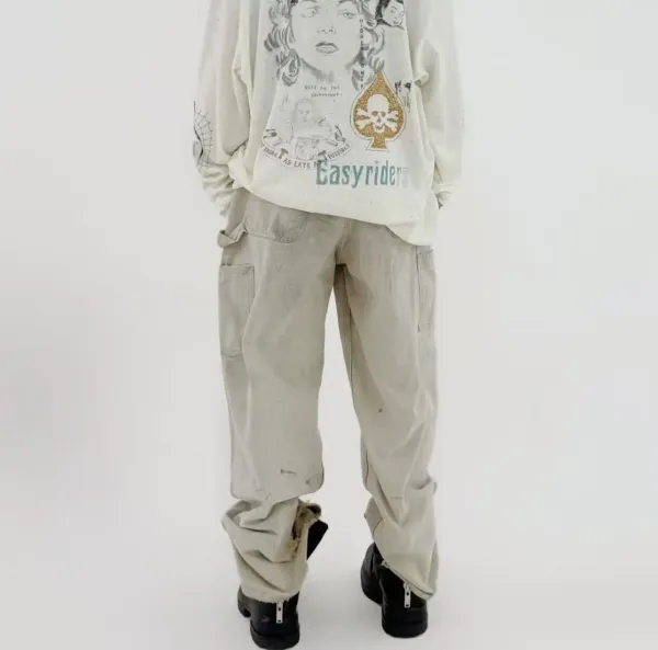 Design Cargo Pants Light Gray Washed Utility Pants - 20