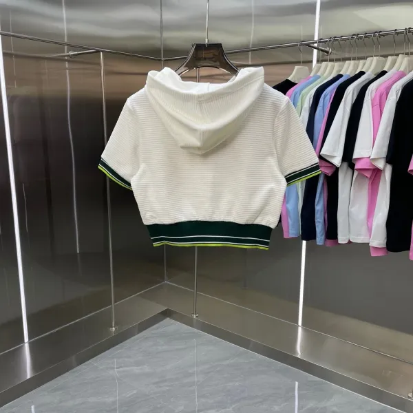 Casablanca Ribbed Cropped Hoodie and Shorts Set White with Neon Green and Dark Green Trim - 6
