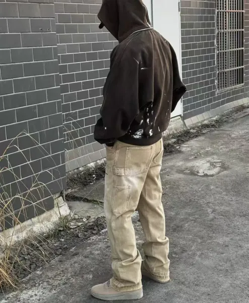 Design Cargo Pants Light Gray Washed Utility Pants - 39