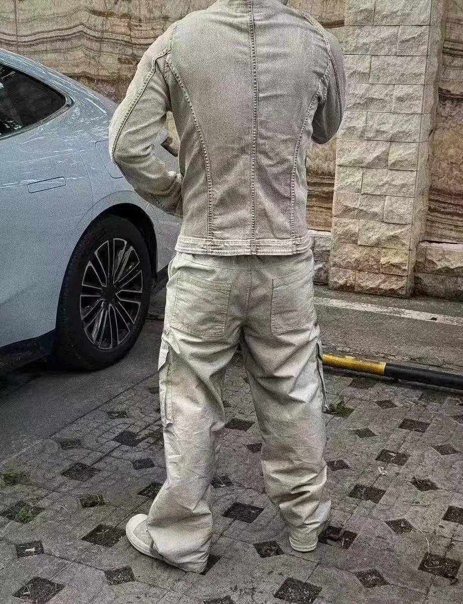 Design Cargo Pants Light Gray Washed Utility Pants - 49