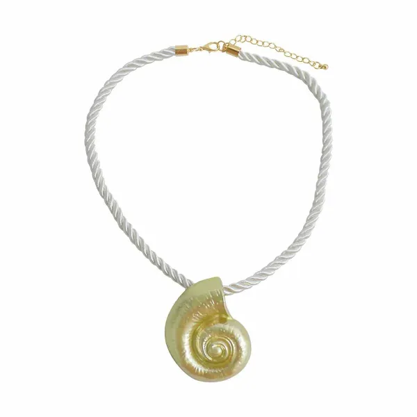Design Nautilus Shell Pendant Necklace in Iridescent Green with White Rope Chain Jewelry - 1