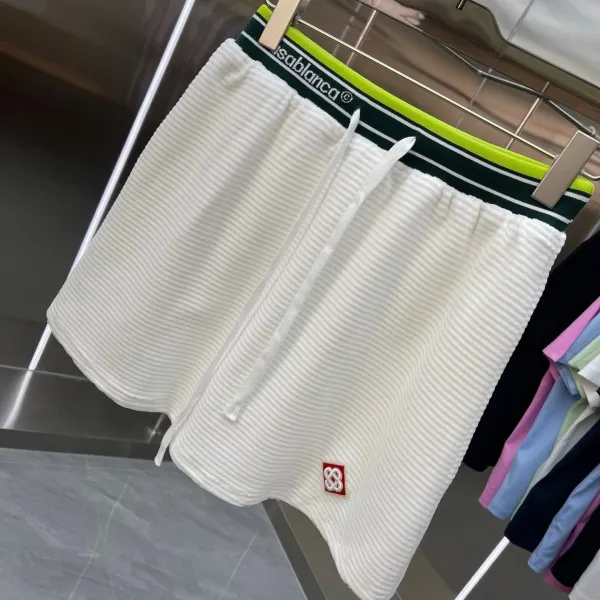 Casablanca Ribbed Cropped Hoodie and Shorts Set White with Neon Green and Dark Green Trim - 8