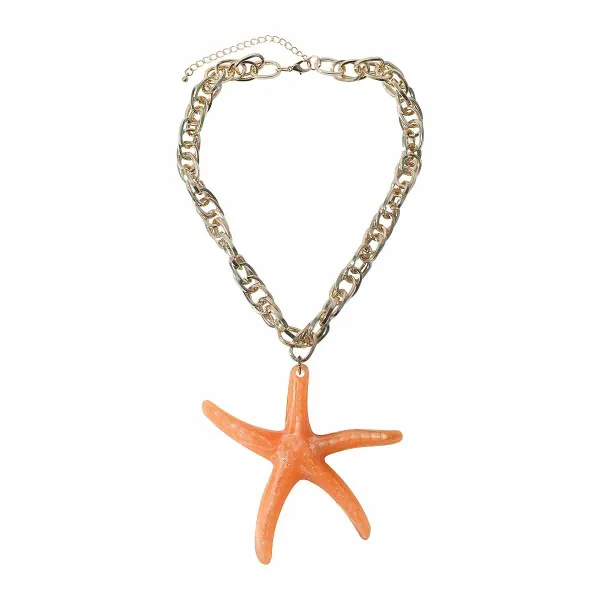 Design Starfish Pendant Chunky Chain Necklace Orange Jewelry - 1