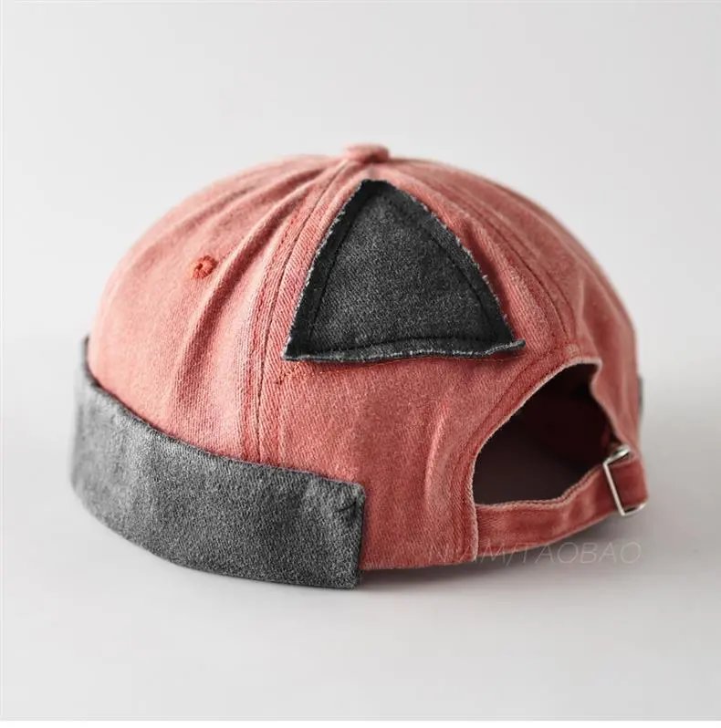 Design Patchwork Denim Baseball Cap Pink and Gray Hats - 6