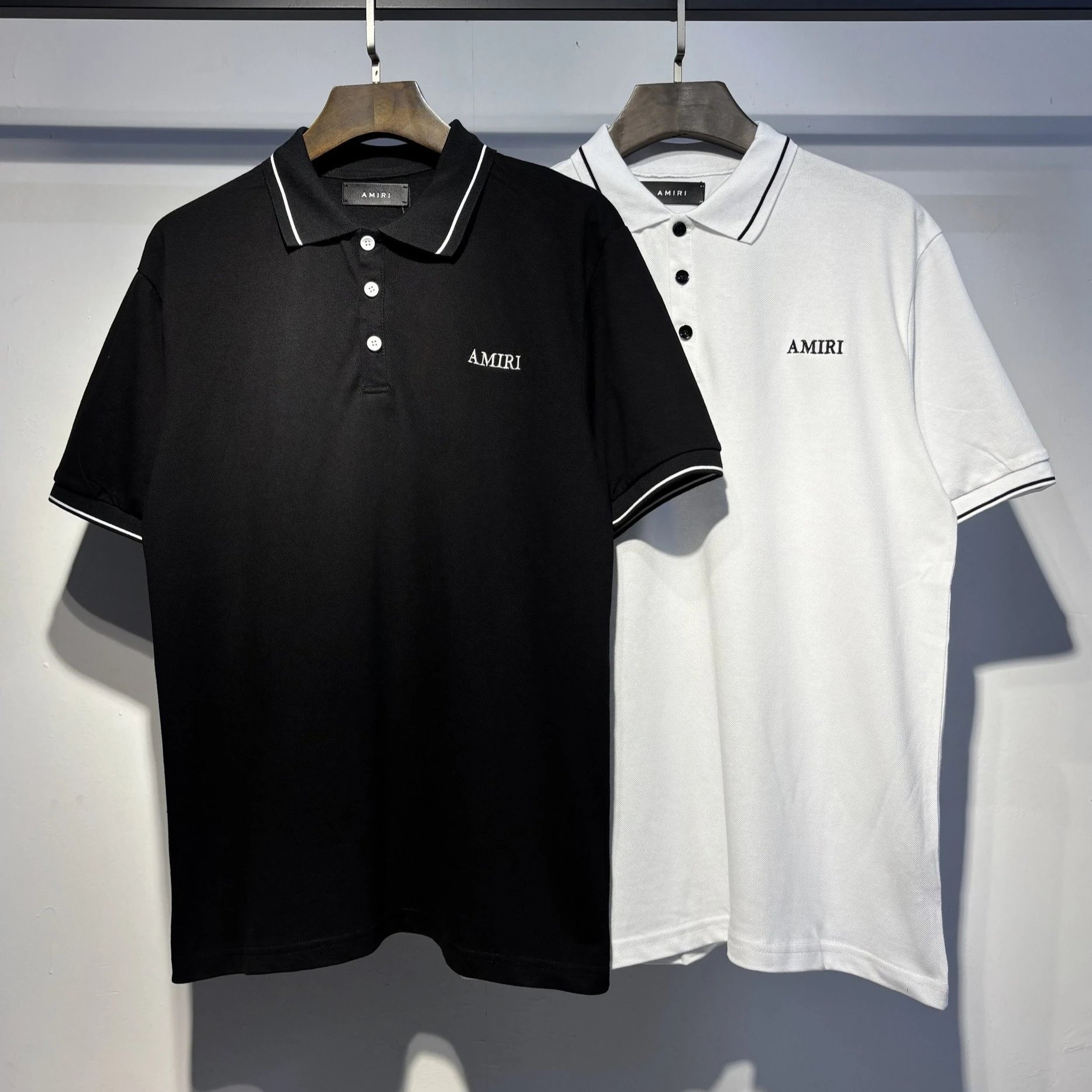 Amiri Polo Shirt Black White Striped Sporty