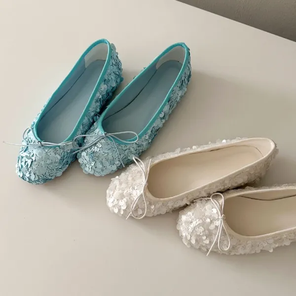 Design Sequin Ballet Flats White Casual Shoes - 4
