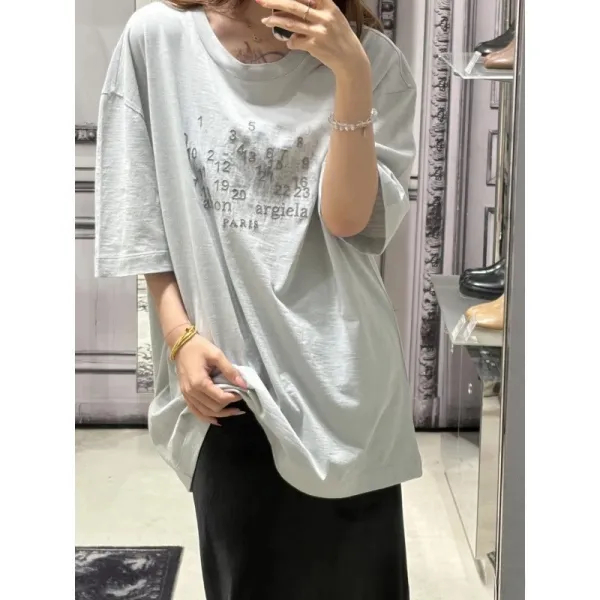 Maison Margiela Number Print Oversized T-Shirt Light Gray - 1