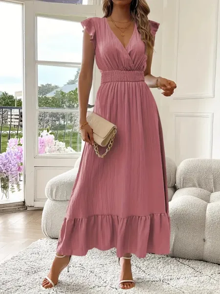 Design Wrap Ruffle Hem Maxi Dress Gray - 22