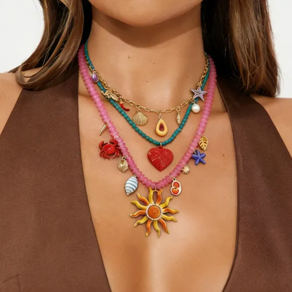 Design Charm Necklace Multicolor Seafood & Shell Pendant Necklace Jewelry - 13
