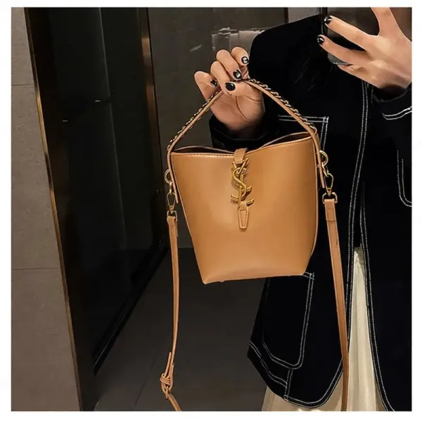 Saint Laurent Monogram Bucket Bag Tan Leather Handbags - 1