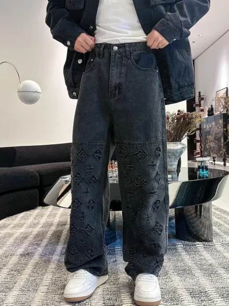 Louis Vuitton Monogram Patchwork Wide-Leg Jeans Black - 1