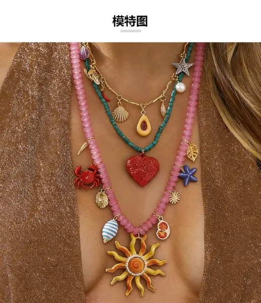 Design Charm Necklace Multicolor Seafood & Shell Pendant Necklace Jewelry - 11
