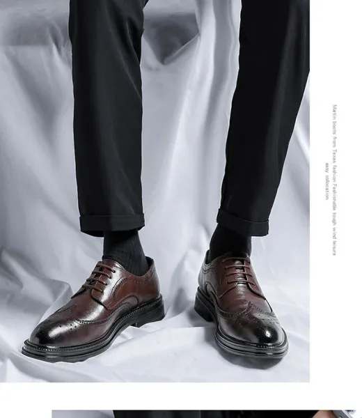 Design Classic Black Wingtip Brogue Leather Shoes Brogues - 11