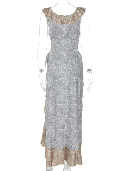 Design Paisley Print Ruffled Asymmetrical Maxi Dress - 12