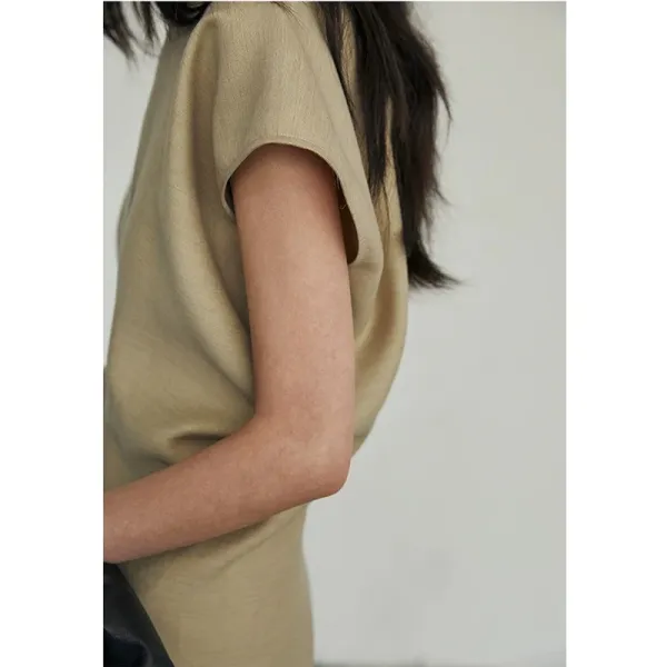 Design Minimalist Beige A-Line Maxi Dress with Cap Sleeves - 9
