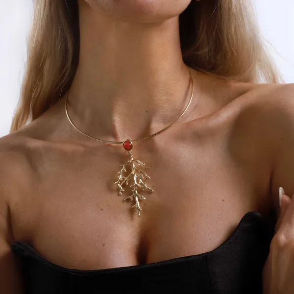 Design Starfish Pendant Necklace with Red Resin Beads Jewelry - 12