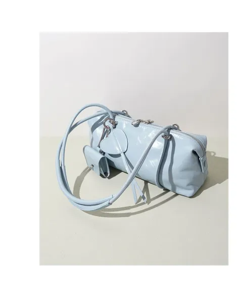 Design Mini Boston Bag in Off-White Patent Leather Handbag - 5