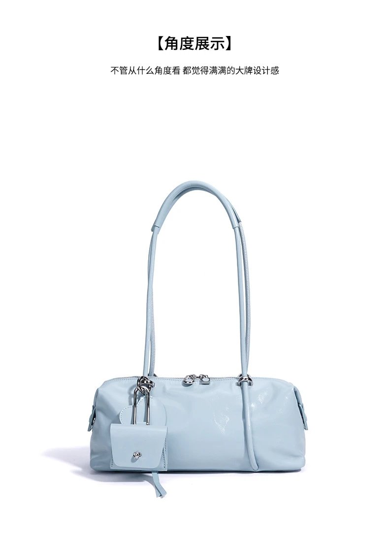 Design Mini Boston Bag in Off-White Patent Leather Handbag - 14