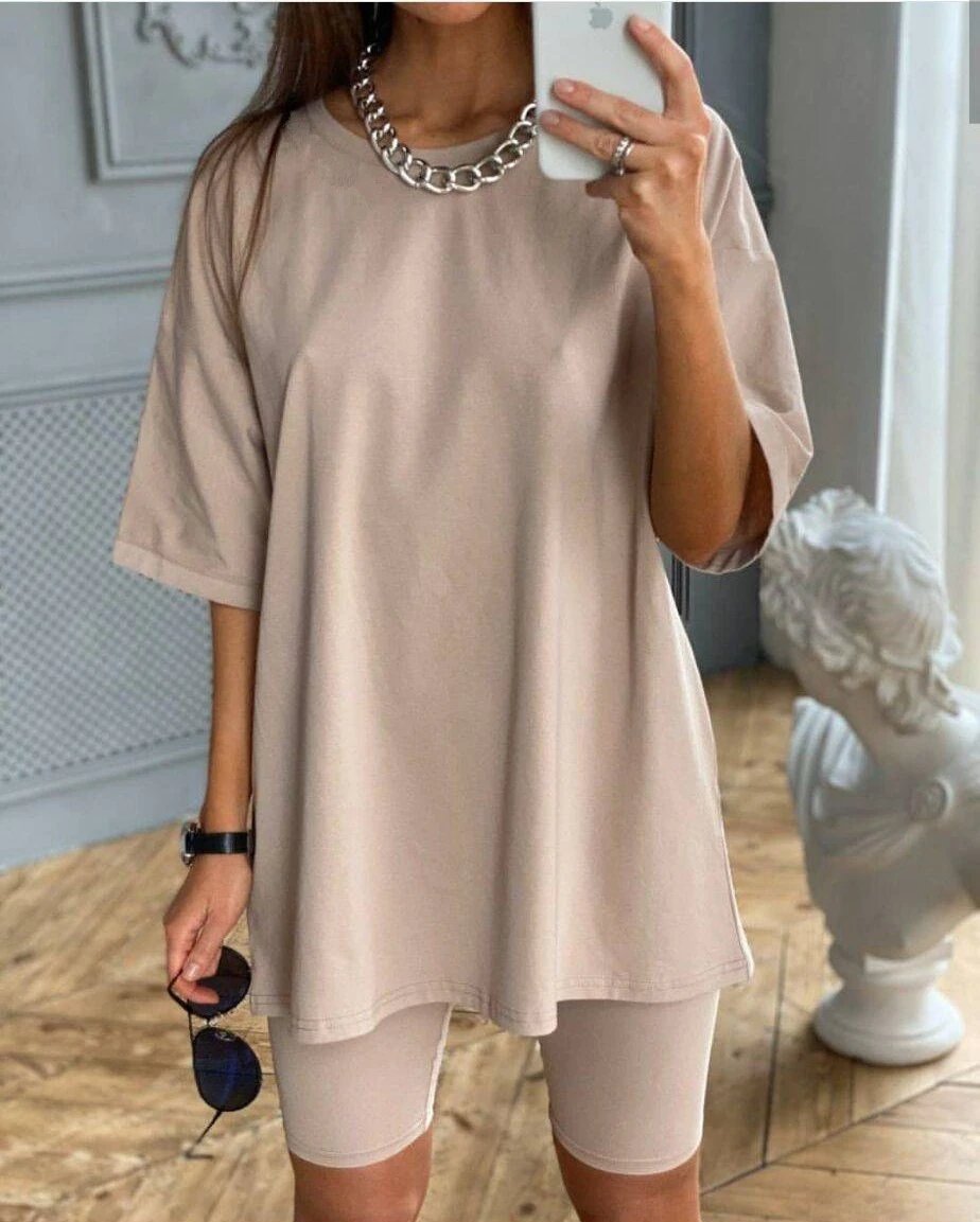 Essentials Oversized T-Shirt and Biker Shorts Set Sage Green Activewear - 12