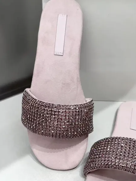 Design Crystal-Embellished Suede Slide Sandals in Blush Pink Slippers - 9