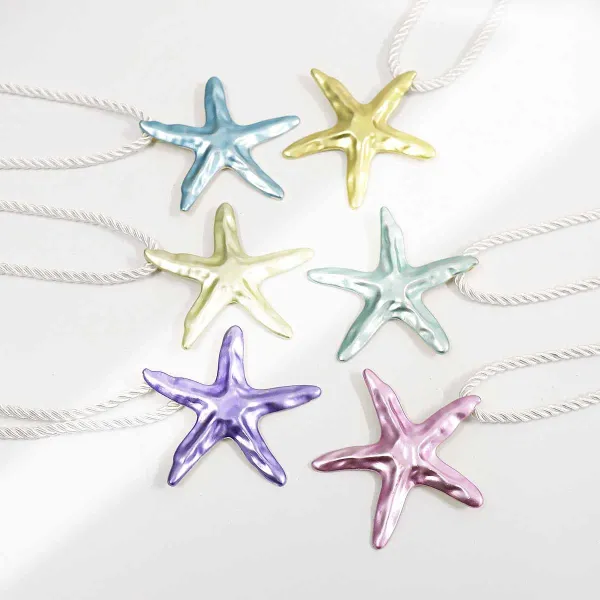 Design Starfish Pendant Necklace with Red Resin Beads Jewelry - 24