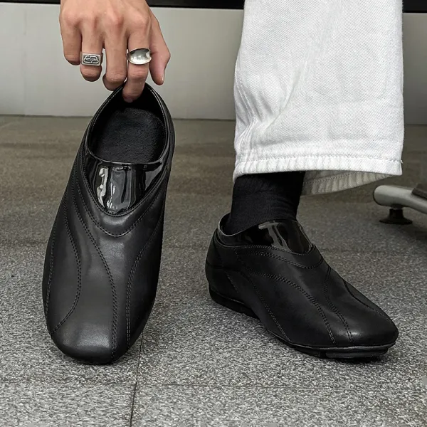 Design Slip-On Leather Loafers Black - 1