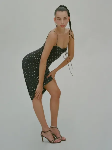 Design Polka Dot Spaghetti Strap Mini Dress Black - 12