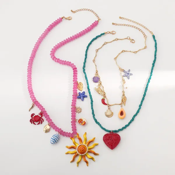 Design Charm Necklace Multicolor Seafood & Shell Pendant Necklace Jewelry - 38
