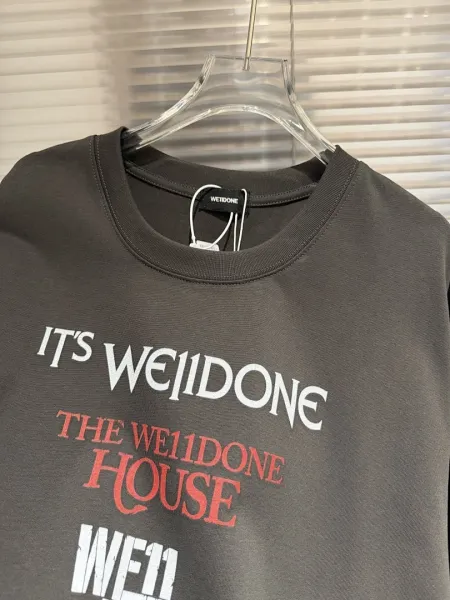 Design WE11DONE Multi-Logo Graphic Oversized T-Shirt Charcoal Gray T-Shirts - 6