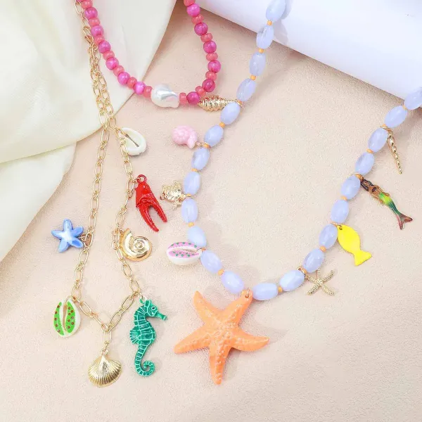 Design Charm Necklace Multicolor Seafood & Shell Pendant Necklace Jewelry - 45