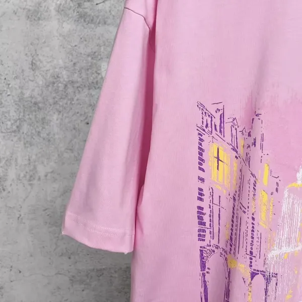 Balenciaga Cityscape Print Oversized T-Shirt Pink - 3