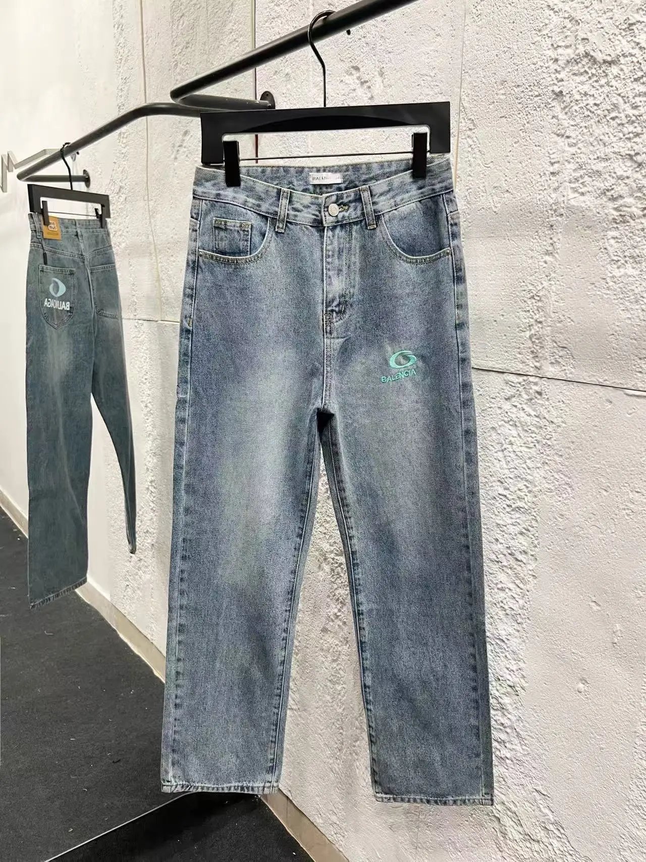 Balenciaga Logo-Embroidered Straight-Leg Jeans Light Wash