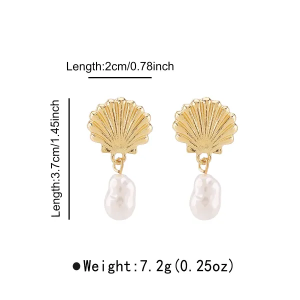 Design Shell Pearl Drop Earrings Gold Jewelry - 1
