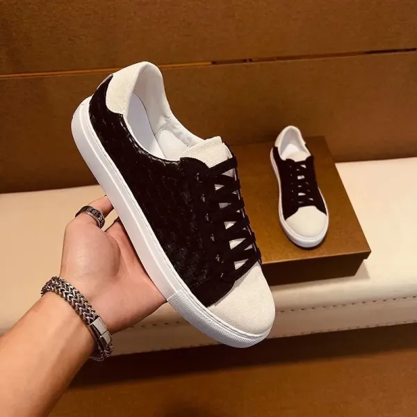 Bottega Veneta Intrecciato Leather Sneakers Black and White - 1