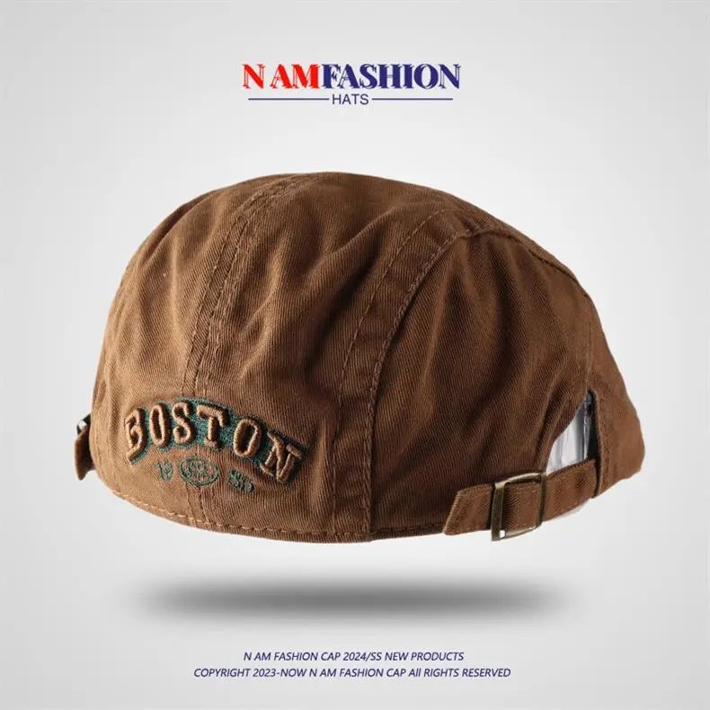 Design N AM Fashion Boston Corduroy Cap Brown Hats - 9