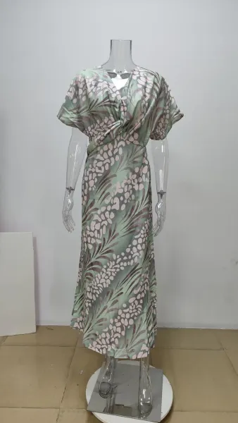 Design Wrap Dress with Abstract Print Green Multicolor Dress - 7