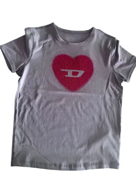 Design Heart Graphic Rhinestone Embellished Pink T-Shirt - 9