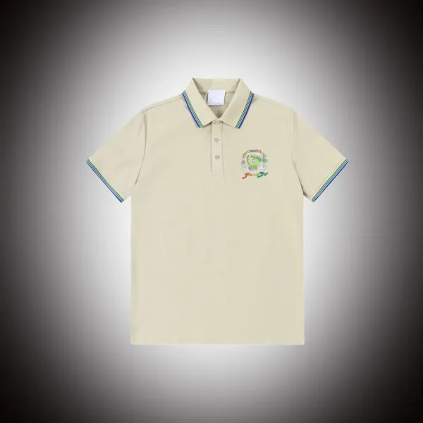 Design Polo Shirt Beige with Embroidered Graphic and Trimmed Collar - 1