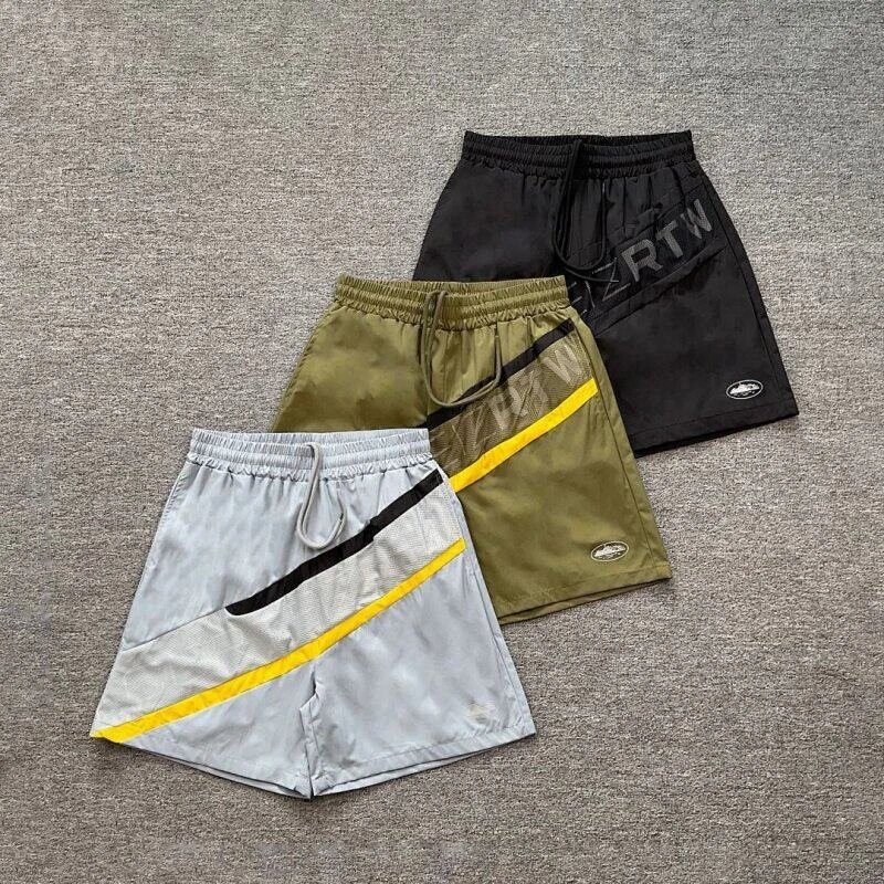 Corteizrtw Reflective Stripe Gray Olive Black Sport Shorts