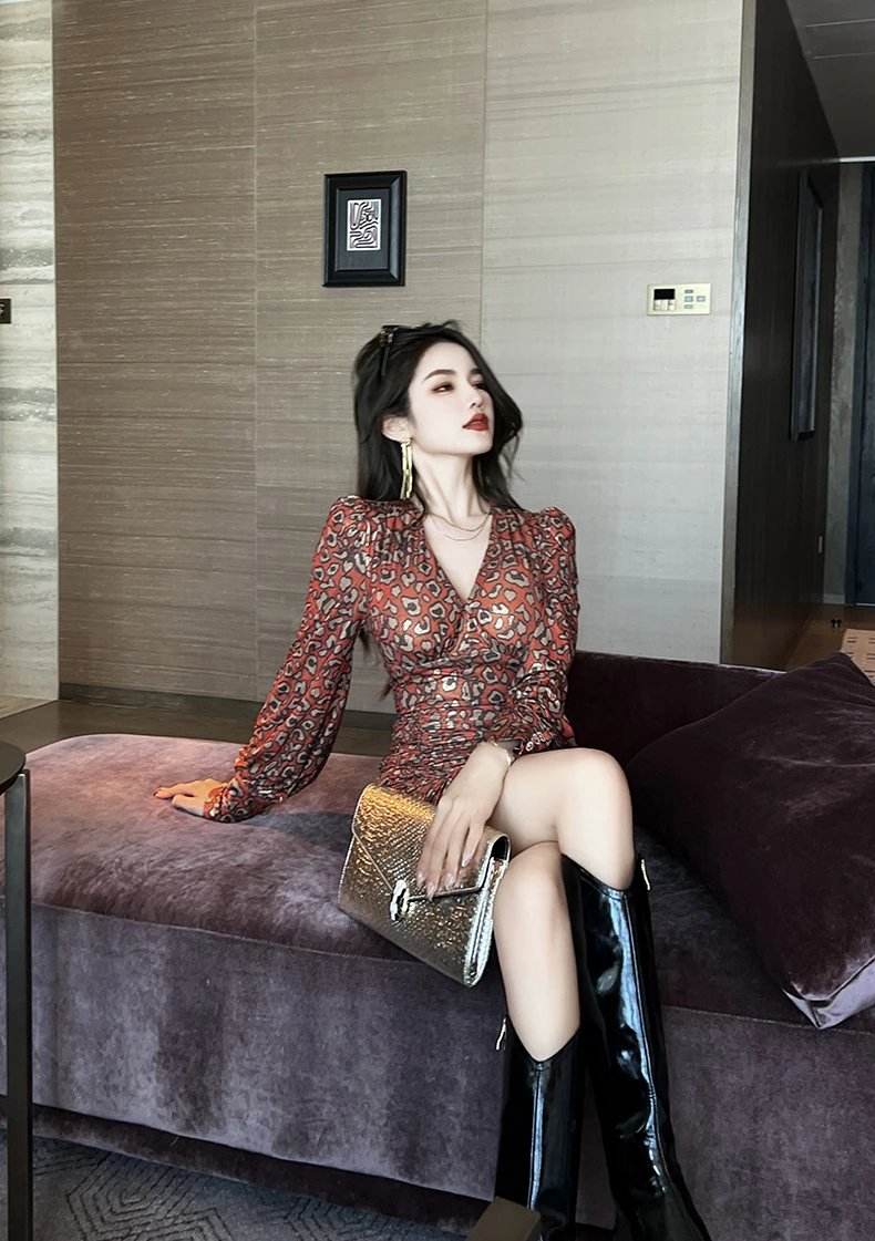 Design Leopard Print Ruched Mini Dress - 12
