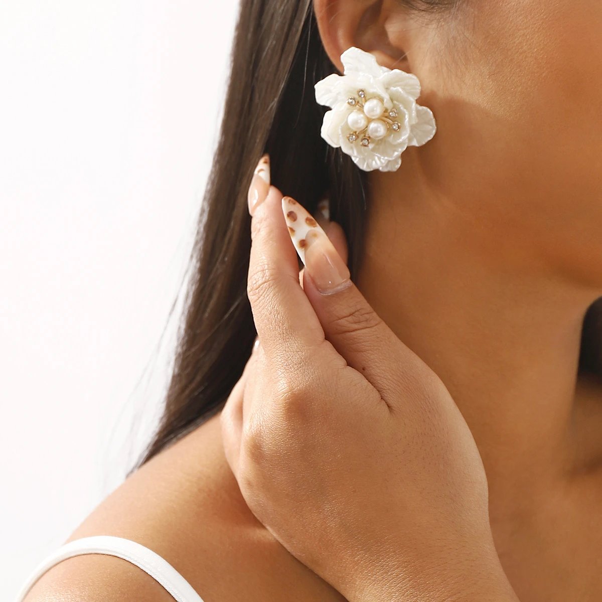 Floral Resin Pearl Choker Earring Set Multicolor Vintage