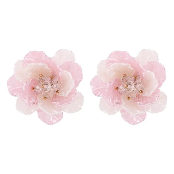 Design Floral Crystal Stud Earrings Pink Jewelry - 1